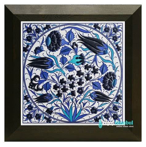 Turkish Iznik Ceramic Tile With Frame Carnation And Tulip Design Wall