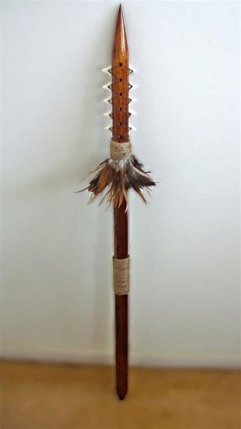 3ft Koa Wood Spear With Shark Teeth And Feathers Leiomano Etsy Spear