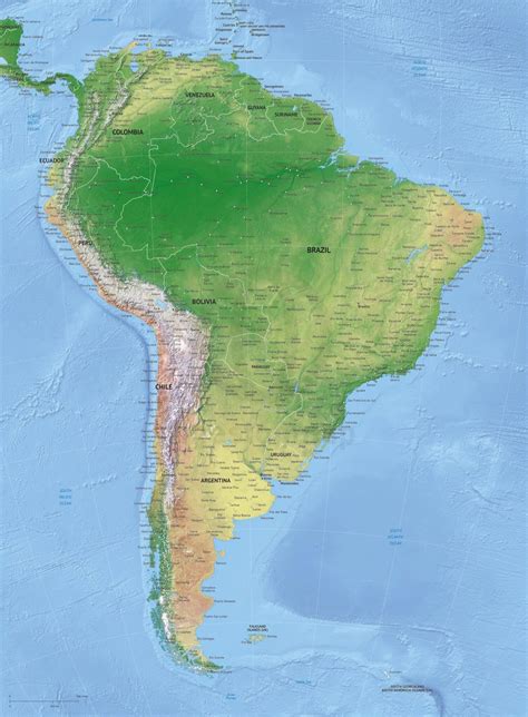 Detailed Relief Map Of South America South America Mapsland Maps