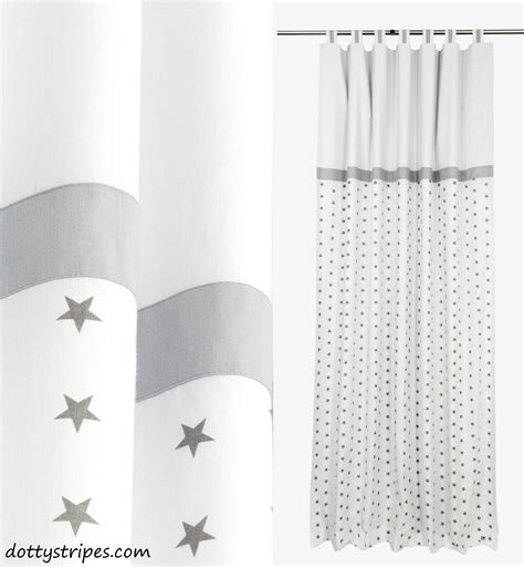 Grey White Stars Nursery Curtains With Blackout Lining Gender Neutral