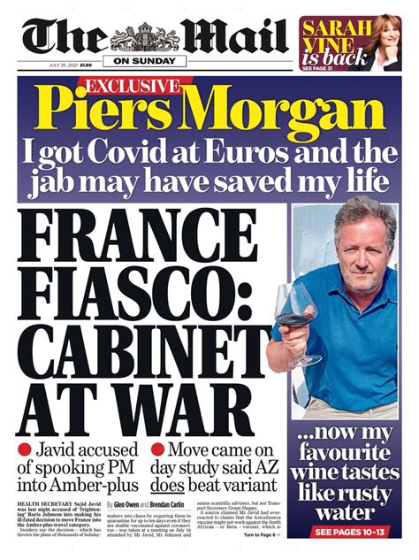 Mail On Sunday Front Page 25th Of July 2021 Tomorrows Papers Today