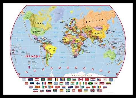 Small Primary World Wall Map Political With Flags Pinboard And Framed