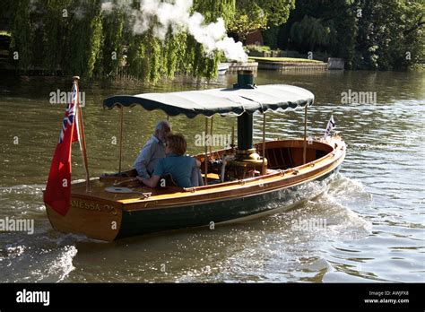 Small Traditional Woodern Steam Powered Pleasure Boat Near Shiplake On