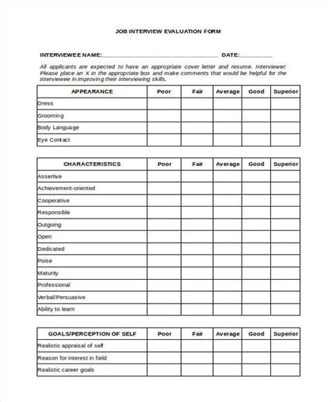 Free Interview Evaluation Form Samples In Pdf Ms Word Excel