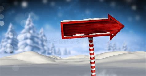 Wooden Signpost In Christmas Winter Landscape Stock Illustration