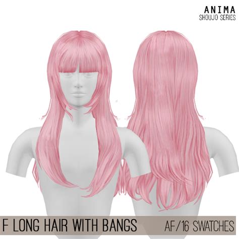 Female Long Hair With Bangs For The Sims 4 By Anima Spring4sims