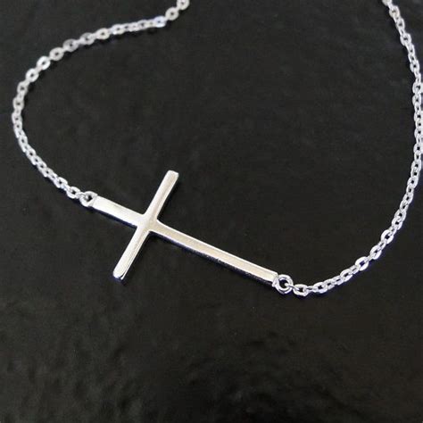 Sideways Cross Necklace Adjustable Sterling Silver Small Etsy Cross