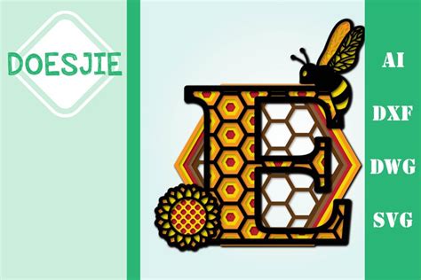 Bee Letter E Multi Layer Mandala Honeycomb Alphabet