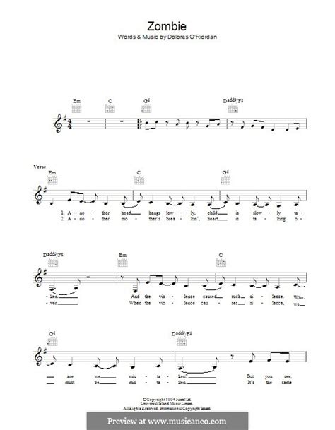 Zombie The Cranberries By D O Riordan Sheet Music On MusicaNeo