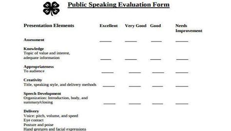 Free 10 Speech Evaluation Forms In Pdf Ms Word Excel