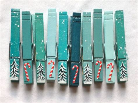 10 Painted Christmas Clothespins Trees And Candy By Sugarandpaint Clothespin Crafts Christmas