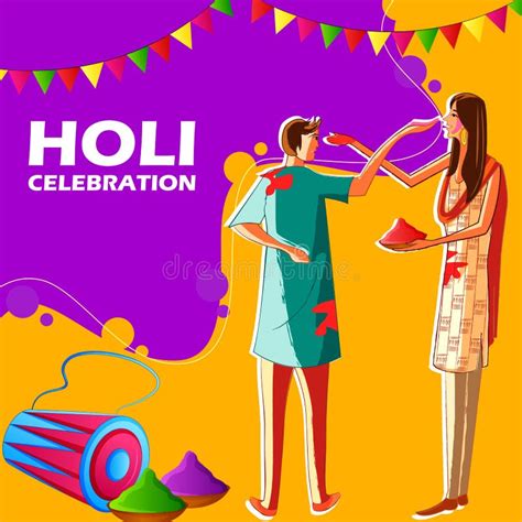 Indian People Celebrating Holi Festival Stock Illustrations 558