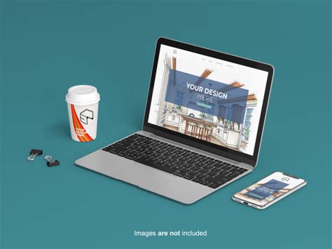 Premium Psd Laptop Phone And Disposable Cup Mockup