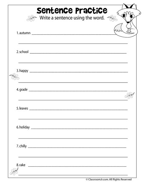 Sentence Writing Worksheets