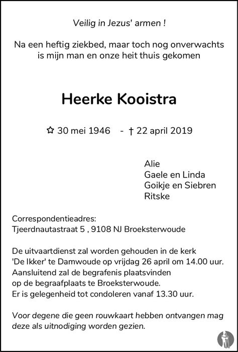 Heerke Kooistra 22 04 2019 Overlijdensbericht En Condoleances