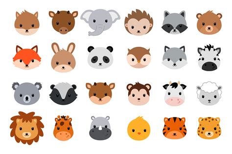 Cute Cartoon Animals Vector Heads Animal Illustrations ~ Creative