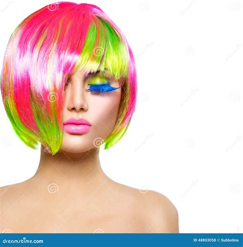 Beauty Girl With Colorful Dyed Hair Stock Photo Image Of Cosmetic