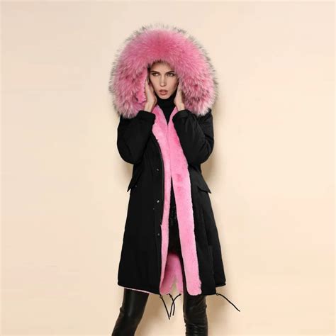 New Big Raccoon Fur Hood Winter Jacket Women Parka Natural Real Fur