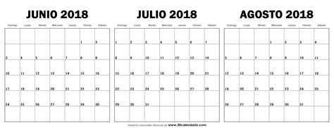 Blanco Calendario Junio Julio Agosto 2018 Jpeg Calendario Junio