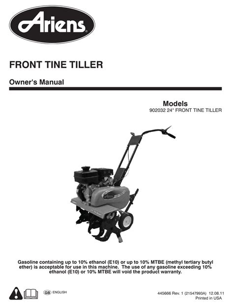Ariens Front Tine Tiller Owners Manual Pdf Download Manualslib