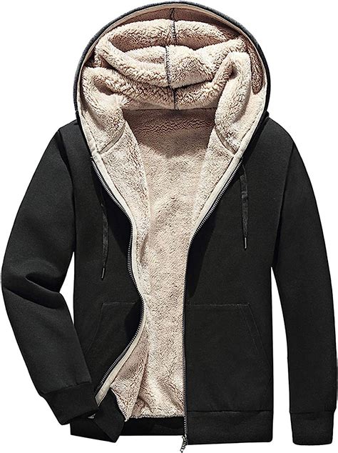 Pehmea Mens Warm Thicken Fleece Hoodie Sherpa Lined Full Zip