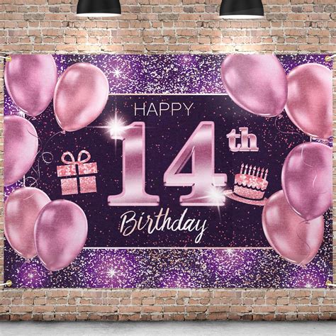 Pakboom Happy 14th Birthday Banner Backdrop 14 Birthday Party Decorations Supplies