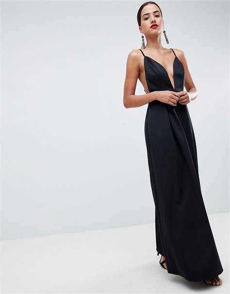 Asos Design Strappy Plunge Maxi Prom Dress With Open Back Black Dresslover Uk