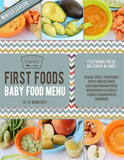 It is recommended to exclusively breast feed a baby for the first 6 months. First Foods (6-9+ Months) Winter Baby Food Meal Plan ...