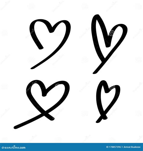Heart Shape Doodle Line Black Isolated On White Heart Shape Art Line