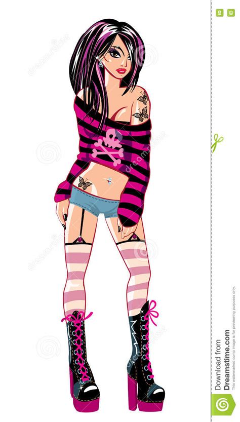 Pretty Fashionable Girl In Gothic Punk Or Emo Style Stock Vector Illustration Of Gothic Hair