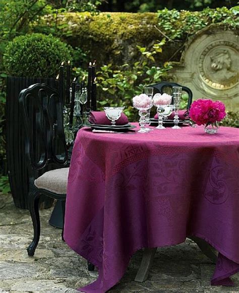 Venezia Purple Linen Tablecloth 86x149 Le Jacquard Francais