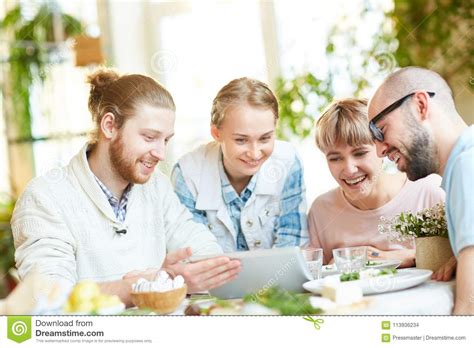 Gathering by dinner stock photo. Image of home, tablet - 113936234