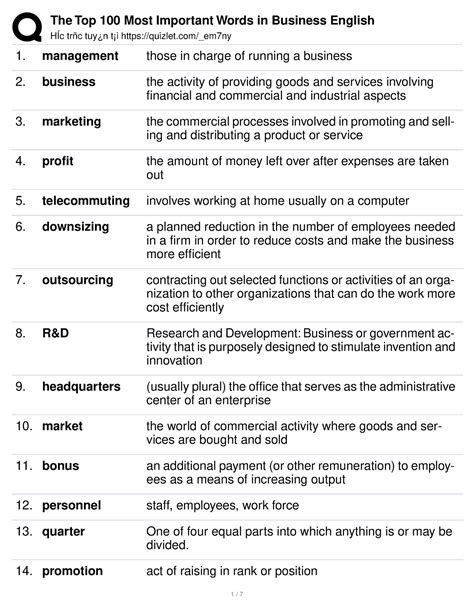 The Top 100 Most Important Words In Business English HÍc Trñc Tuy¿n T