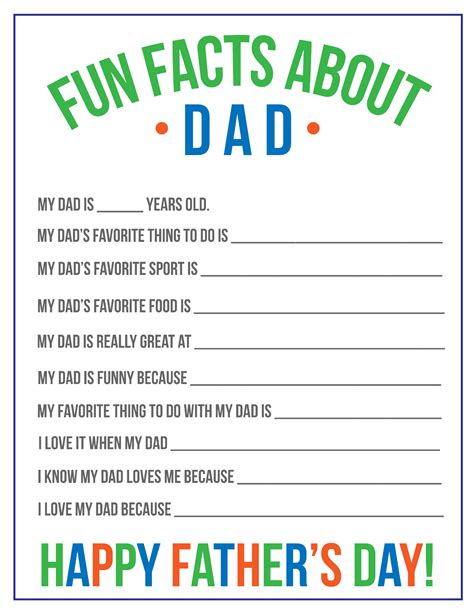 Fun Facts About Dad Printable For Fathers Day Diy Fathers Day