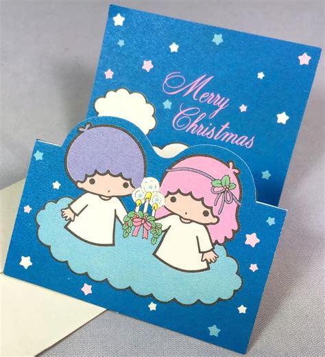 Vtg Sanrio ︎ Little Twin Stars Blue Xmas Cardtag ︎ Very Rare Kawaii