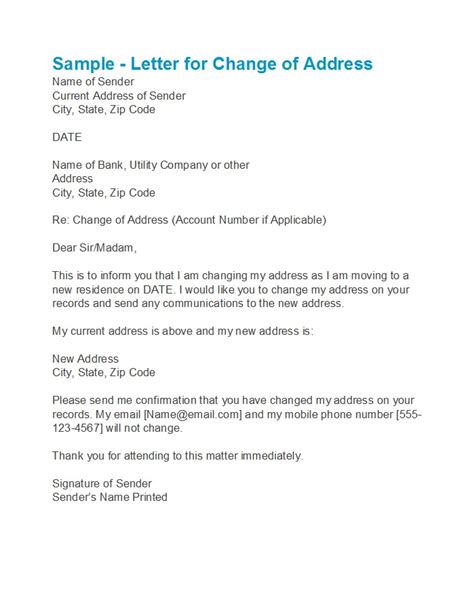 change address letter sample bank statement