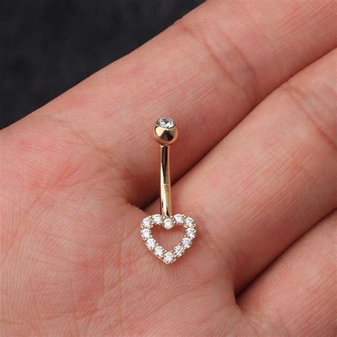 Oufer K Solid Gold Heart Cz Belly Button Ring G Navel Etsy