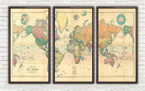 Old World Map Vintage Atlas 1898 Mercator Projection 3 Pieces