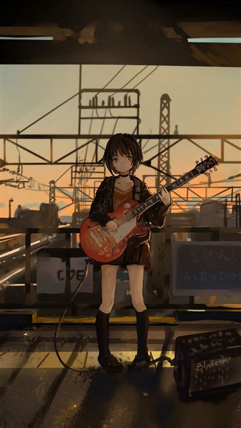 Download Wallpaper 1080x1920 Girl Guitar Anime Musician Electric Guitar Art Samsung Galaxy