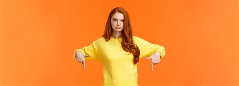 Mad Unsatisfied Cute Redhead Girlfriend Ginger Girl In Yellow Sweater