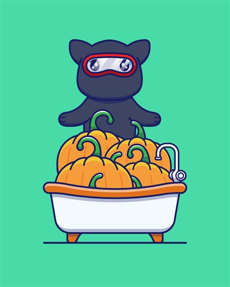 Cute Ninja Cat With Pumpkins 4759415 Vector Art At Vecteezy