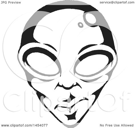 Clipart Of A Black And White Sketched Alien Face Royalty