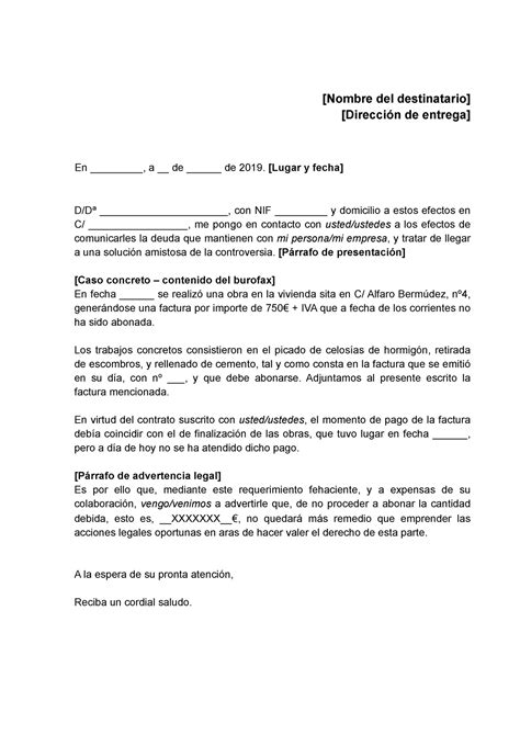 Modelo Burofax Reclamacion Deuda Mbl Abogados Nombre Del