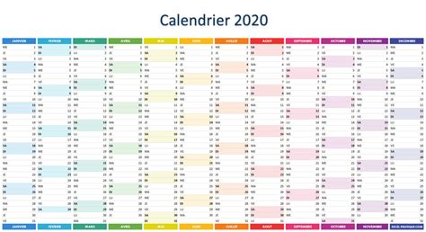 Calendrier 2020 à Imprimer Jours Fériés Vacances Numéros De Semaine