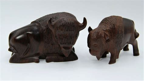 Ironwood Sculptures Two Buffalo Pair Parent And Child Carving Etsy