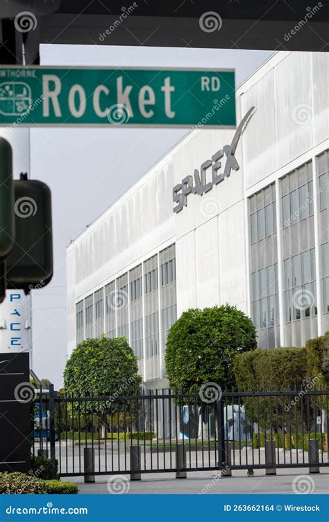 Facade Of The Spacex Headquarters Facility In Hawthorne California
