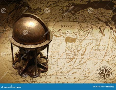 Old Globe On Map Of The World Stock Image Image Of Explore Ocean