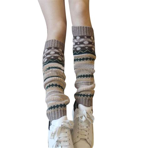 Womens Leg Warmers Soft Cotton Striped Boot Covers Thigh High Leg Warmers Knitted Gaiters In