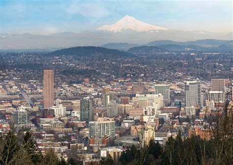 Portland Oregon Downtown Cityscape And Mt Hood Photograph By Jit Lim