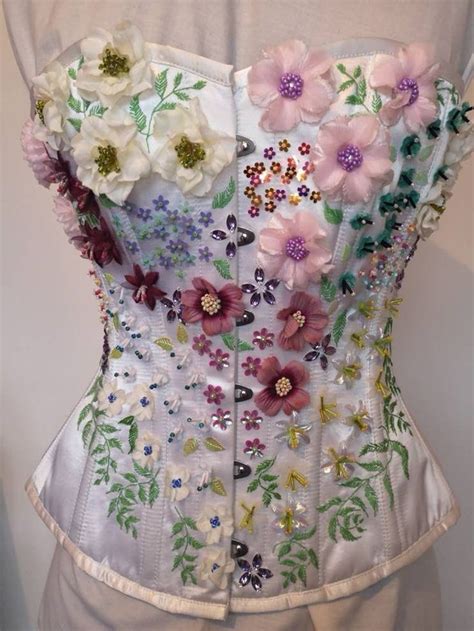Hand Beaded And Embroidered Silk Flower Burlesque Corset Etsy Hand Beading Embroidered Silk